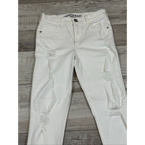 Express ankle legging high-rise white distressed jeans size 2 - Picture 2 of 13